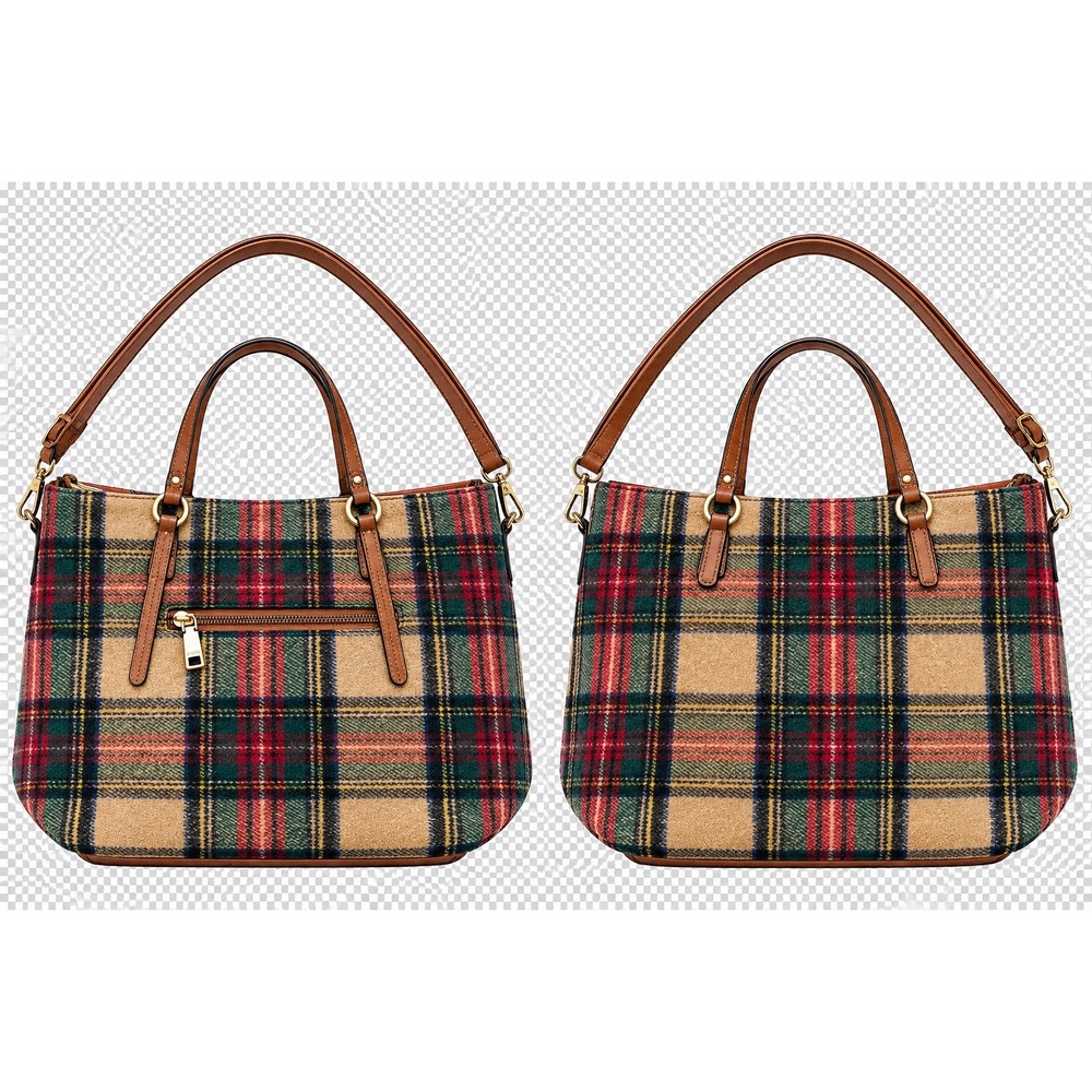 Plaid Tartan Tote Bag Brown Satchel Shoulder Crossbody Preppy Fall Large